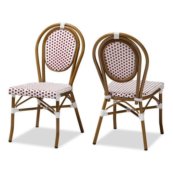 Baxton Studio Gauthier Red and White Bamboo Style Stackable Bistro Dining Chair, PK2 150-8981